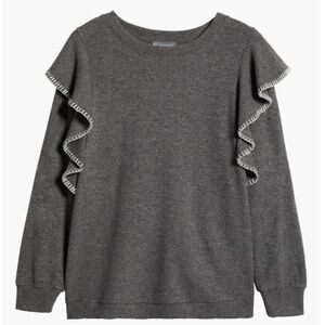 NEW WITH TAGS NORDSTROM Charcoal Ruffle Shoulder Sweater 1X PLUS